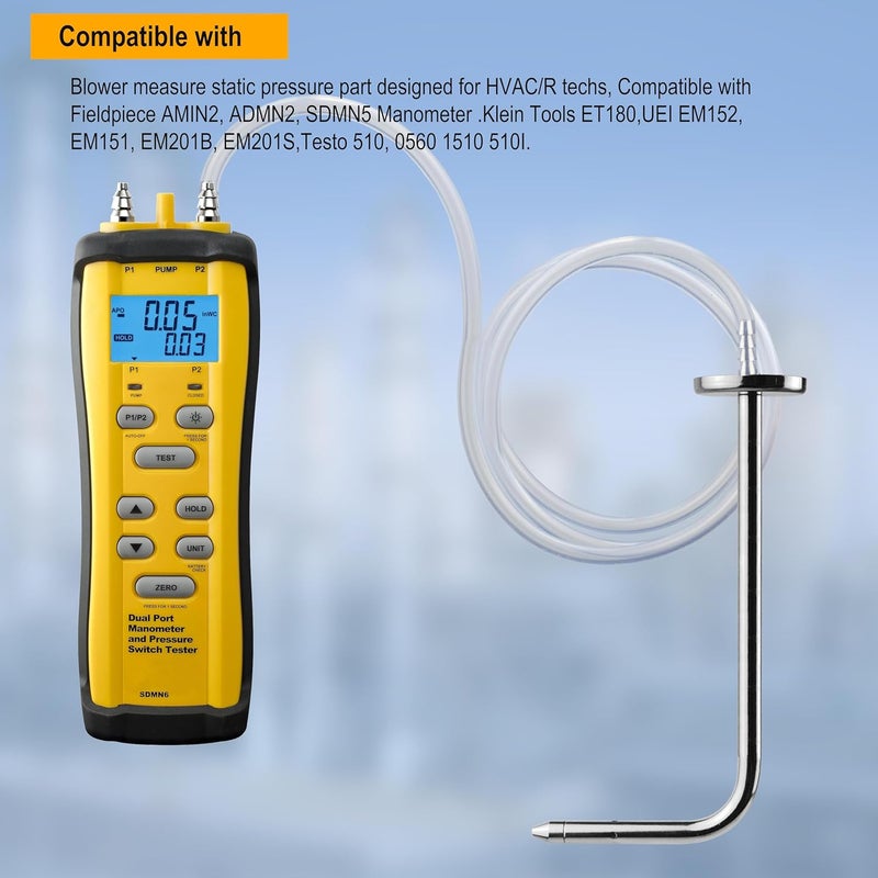 ZIBOO ASP2 Soft Tube,Static Pressure Probes with Compatible with Fieldpiece JL3KM2, SDMN5，SDMN6，ADMN2,HVAC Pitot Static Tube Fit for Many Dual Port Manometer with2x 39.37FEET(1.0M) Soft Tube - Image 4